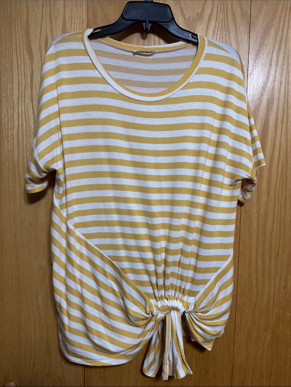 First Love Yellow and White Striped Tie-Front Short Sleeve Top
